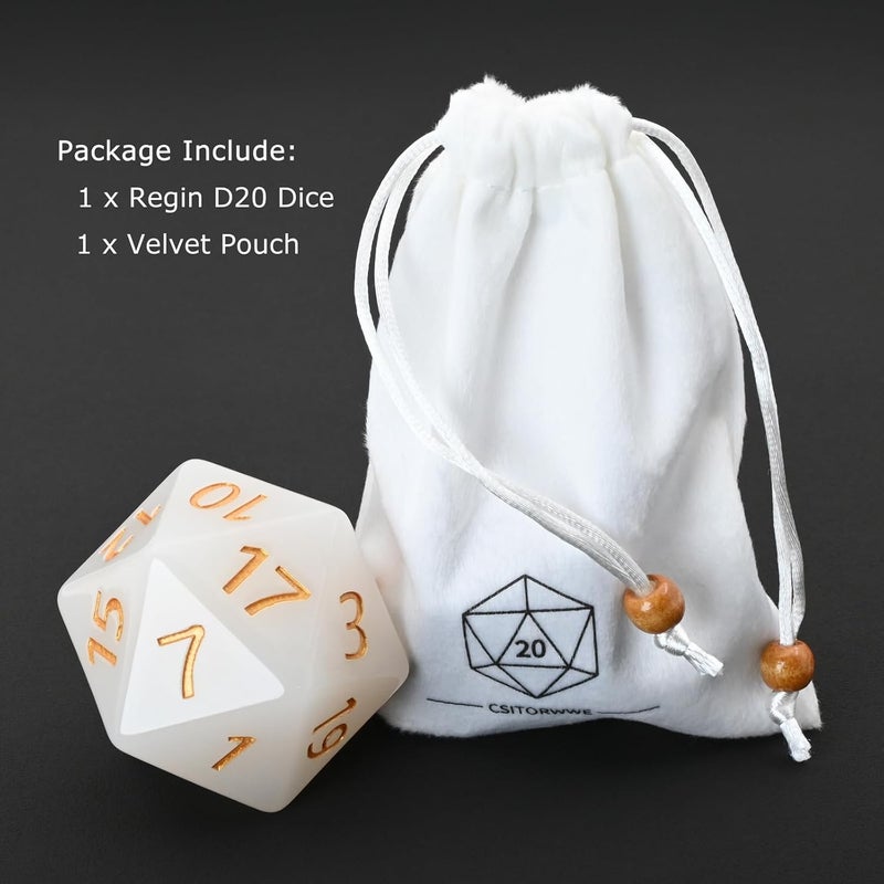 CSITORWWE 55mm Giant D20 Dice,20 Sided Resin Dice with Velvet Pouch, Titan Polyhedral Dice for TTRPG Tabletop Gaming,Dungeon Masters,RPG Adventures(Translucent White) - Image 5